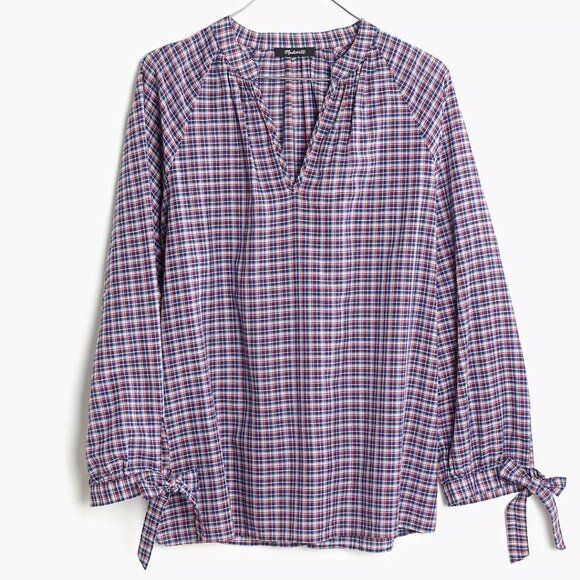 𝅺MADEWELL Tie-Sleeve Popover Top in Whitby Plaid - Picture 3 of 9